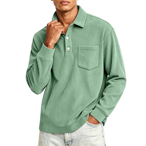 Collar striped button T-shirt for men   翻领条纹纽扣T恤男