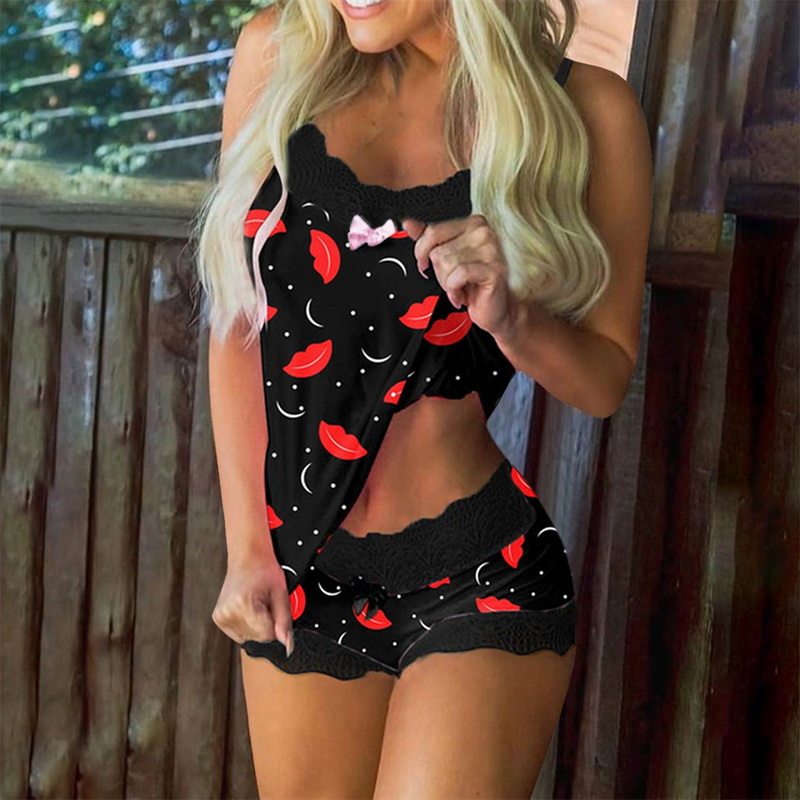 蕾丝印花多色大码套装女士睡衣