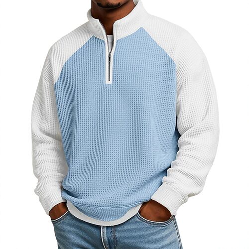 Color blocked stand up collar zipper top 拼色立领拉链上衣
