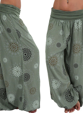 Digital printed wide leg long Harun pants数码印花阔腿哈伦裤