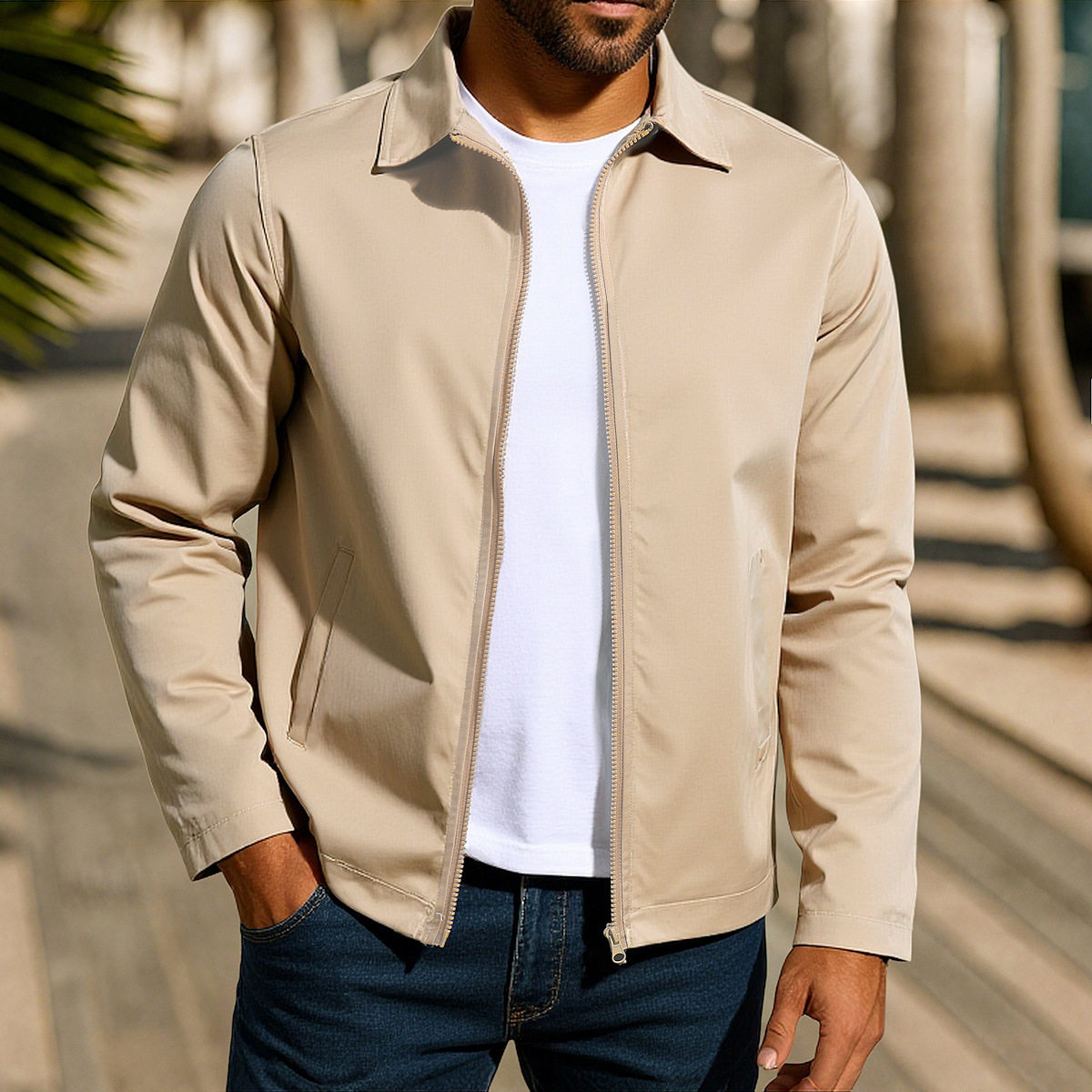 Men's collar casual long sleeved jacket男士翻领休闲长袖外套图片
