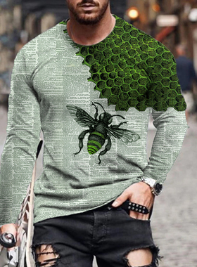 Bee 3D Print Casual Crew Neck Long Sleeves蜜蜂3D印花圆领长袖