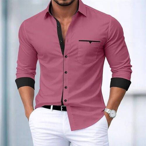 Flip collar buttoncasuallongsleevedshirt翻领纽扣休闲长袖衬衫