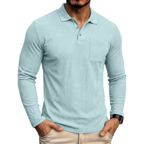 Men's collar casual long sleeved T-shirt男式翻领休闲长袖T恤