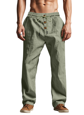 Men's buttoned casual straight leg pants男士纽扣休闲直筒裤
