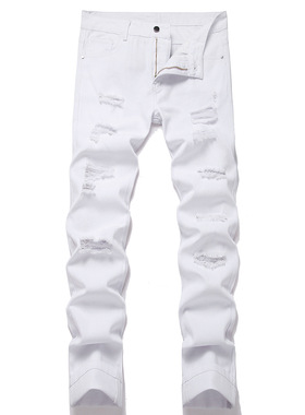 Men's ripped slim straight leg pants 男士破洞修身直筒长裤