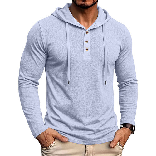 Hooded casual long sleeved T-shirt for men连帽休闲长袖T恤男