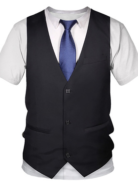 3D printed fake suit T-shirt short sleeve3D打印假西装T恤短袖