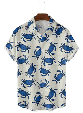 Summer Sea Crab 3D Print Men Casual Shirt夏海蟹印花休闲衬衫