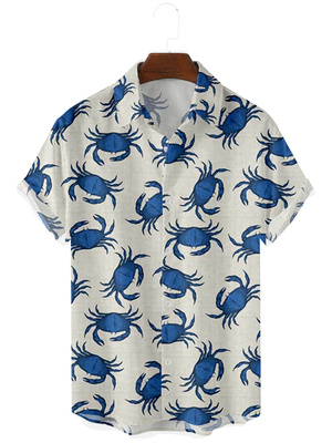 夏季海蟹3D印花男式休闲衬衫