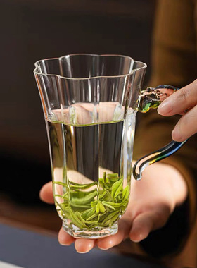 泡绿茶专用玻璃杯龙年龙把龙井茶杯高硼硅耐热喝茶杯家用带把水杯