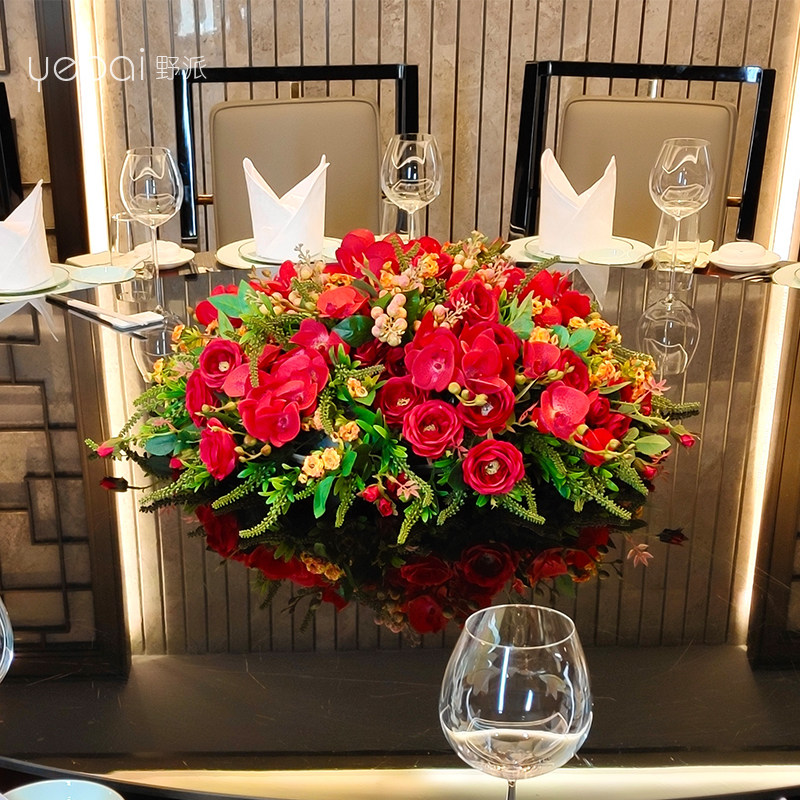 野派绢花摆件酒店餐桌玫瑰仿真花