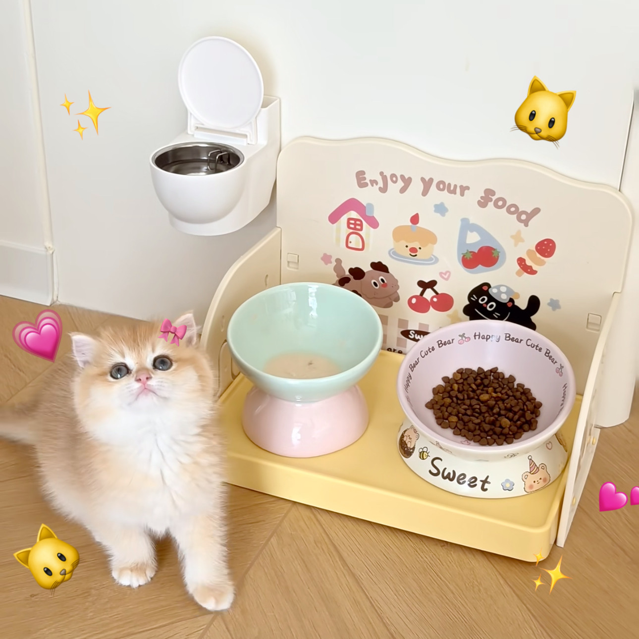 猫碗增高架陶瓷狗碗高脚斜口碗保护颈椎猫咪喂食碗加高小猫食盆