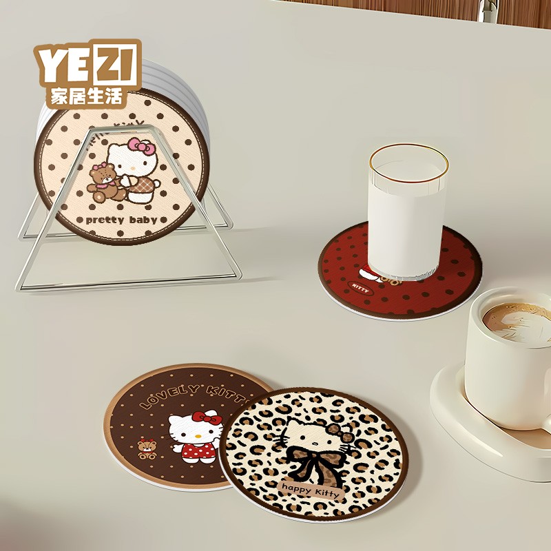 凯蒂猫圆形杯垫日本进口硅藻泥