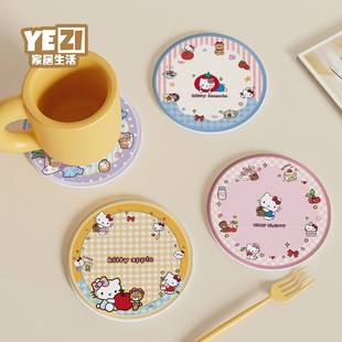 凯蒂猫圆形杯垫卡通硬硅藻泥桌面办公室吸水垫子洗手台沥水垫速干