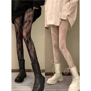 白色花藤洛丽塔丝袜女春秋薄款 性感情调森林美腿打底连网袜字母