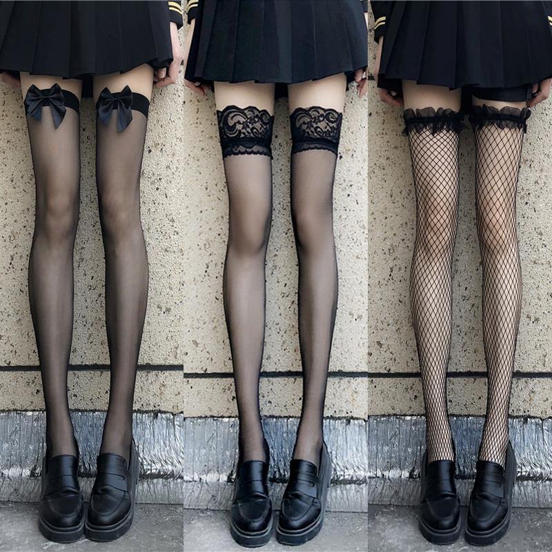 黑色过膝袜少女丝袜女性感薄款纯欲风jk长筒袜女黑丝半截大腿白丝