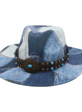 藏族登山帽时尚爵士帽拼色西部牛仔礼帽舞台走秀演出舞台帽