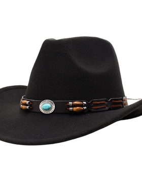 出游穿搭西部牛仔帽登山防晒遮阳礼帽时尚男女秋冬复古藏族毛呢帽