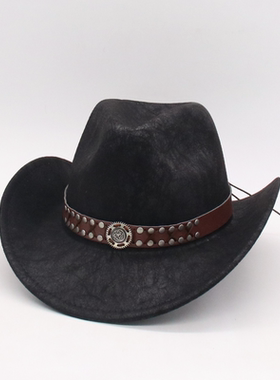 礼帽英伦复古爵士帽大沿男女帽西藏帽子黑色质感硬顶西部牛仔