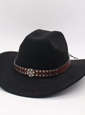 礼帽英伦复古爵士帽大沿男女帽西藏帽子黑色质感柔软西部牛仔