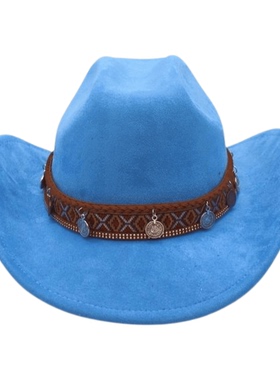 藏舞锅庄舞吊坠防晒男女民族风毛呢西部牛仔帽春秋冬爵士舞