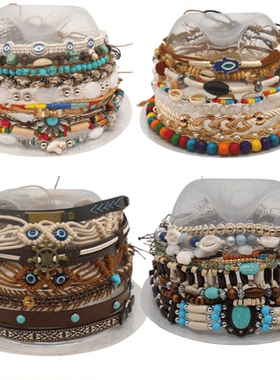 尼泊尔复古民族手工编织织带彩色钉珠金链波西米亚帽子配饰