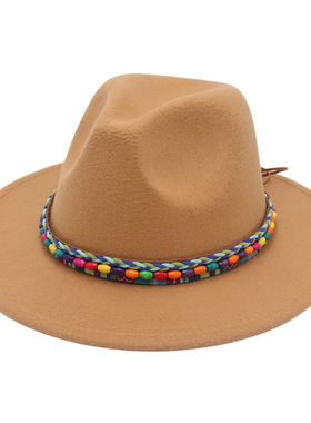 新款民族风礼帽跨境彩虹手工编织带配饰情藏式藏族帽子彩色爵士帽