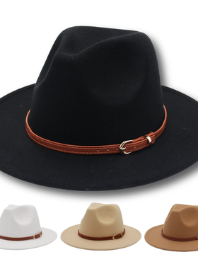 英式礼帽高级感炸街ins风小皮带扣英伦爵士帽男女士2023年fedora