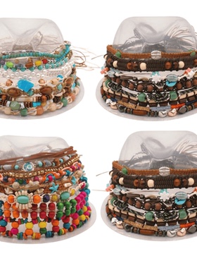 尼泊尔复古民族手工编织织带彩色钉珠金链波西米亚情侣手链