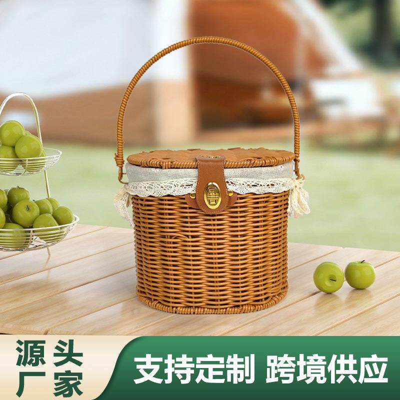 仿藤田园风复古小手提礼品篮皮带