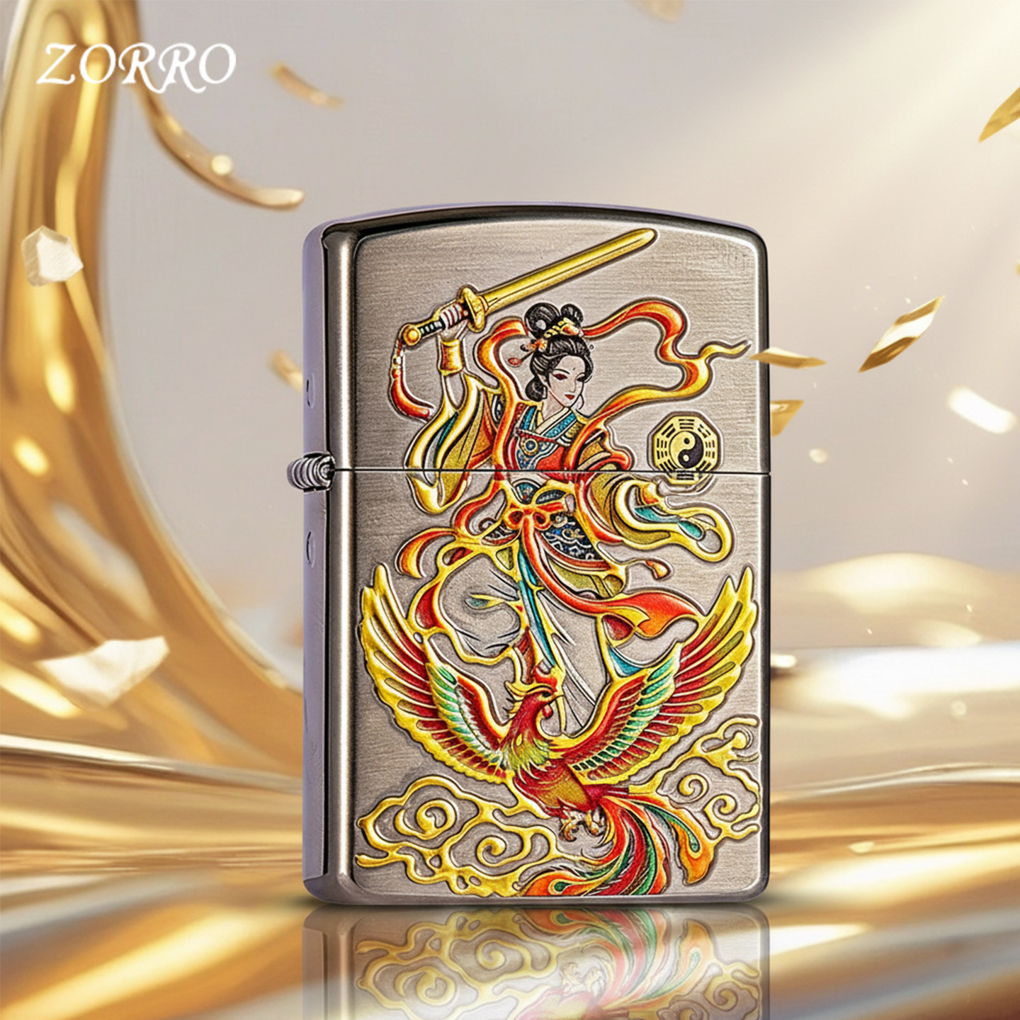 ZORRO佐罗新款九天玄女煤油打火机鎏金立体防风打火机送男士礼物