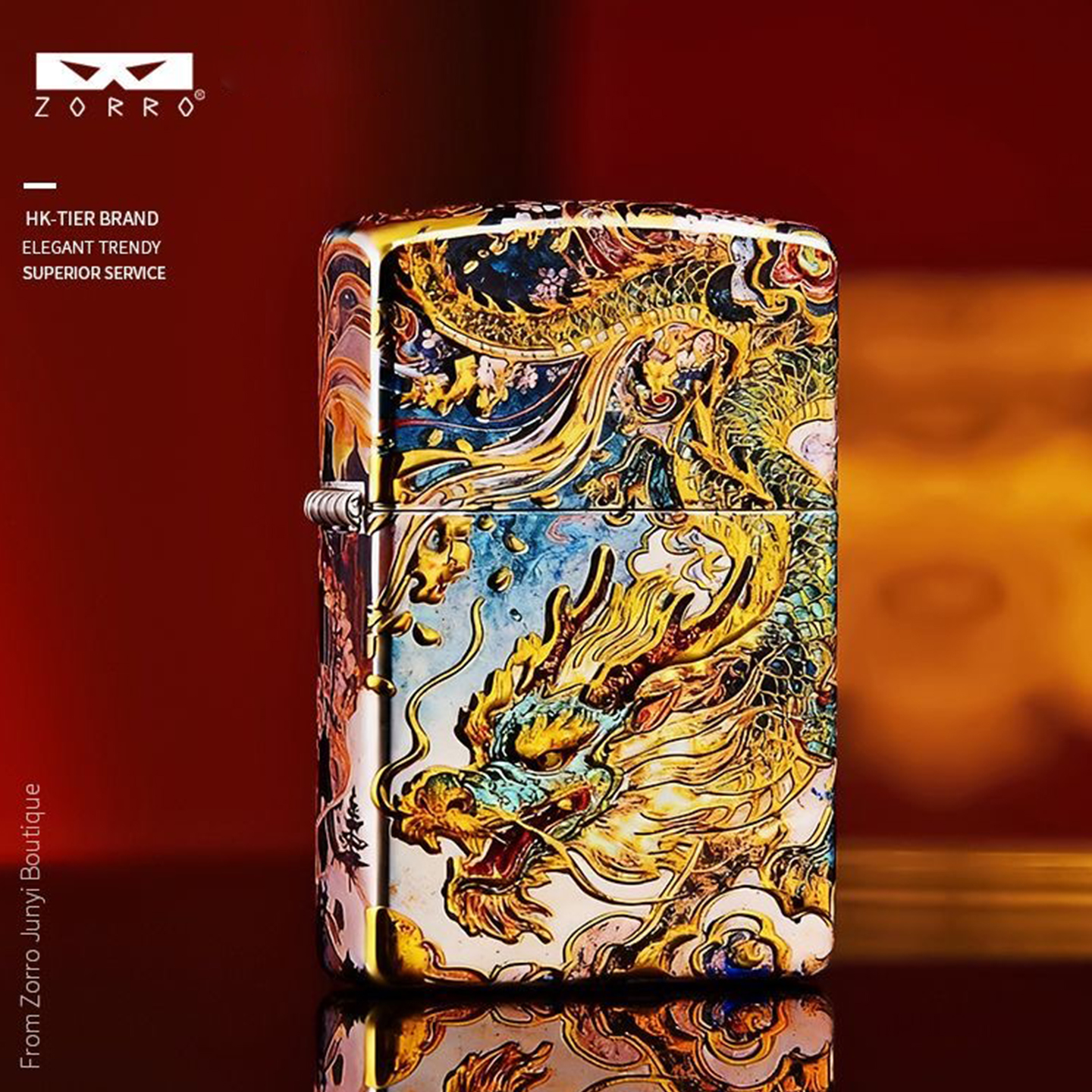 ZORRO佐罗打火机新款二代鎏金青龙白虎3D立体煤油打火机防风男士
