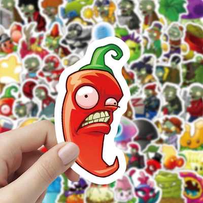 200张卡通图案PVZ贴画diy植物大战僵尸贴纸素材手机壳装饰行李箱