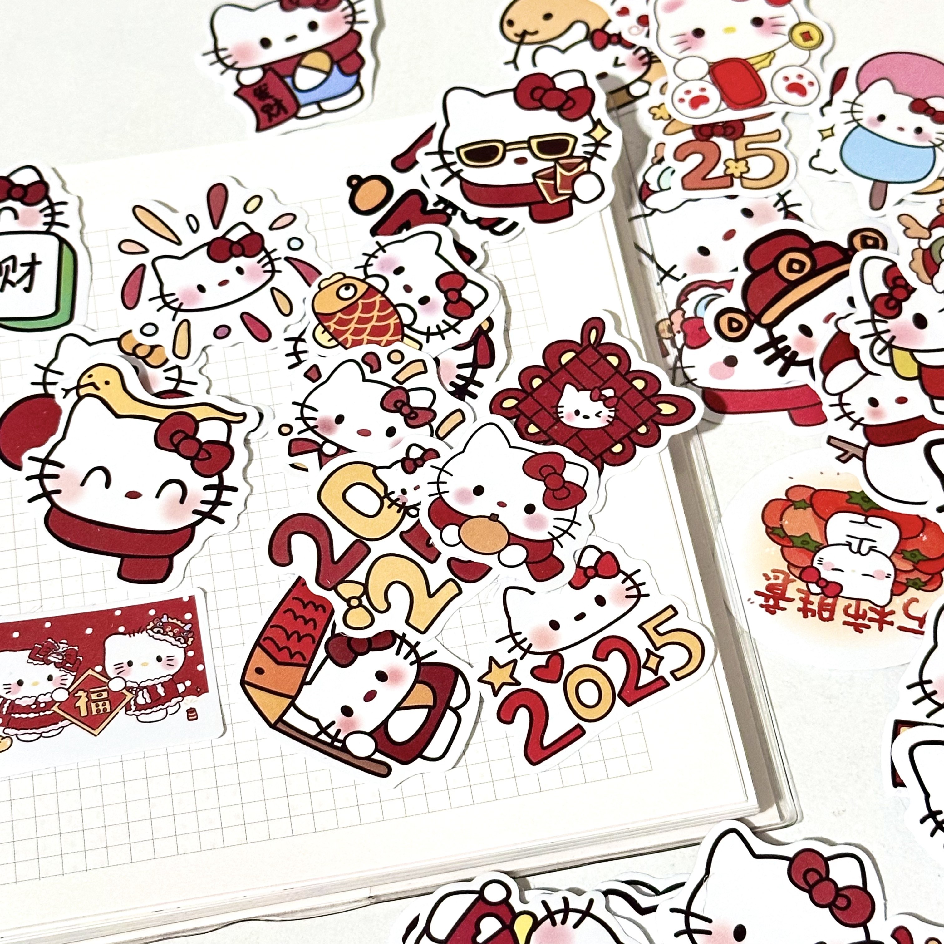 100张爆款新年卡通kitty猫贴纸喜庆可爱kt猫装饰水杯手机贴画防水