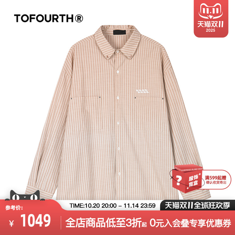 TOFOURTH竖条纹翻领宽松长袖衬衣