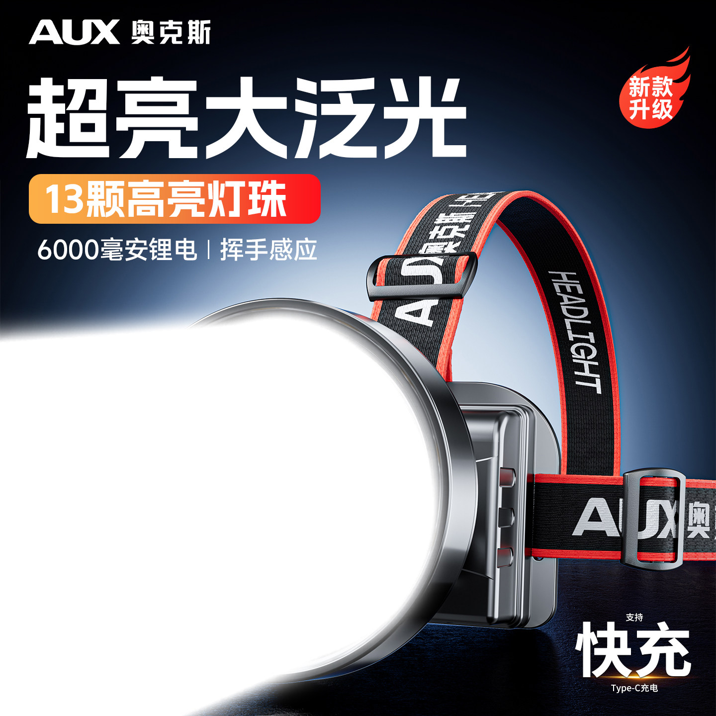 奥克斯强光头灯新款超亮激光大功率头戴式照明长续航钓鱼登山户外