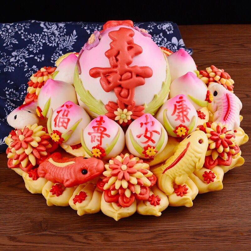 可定制款现做现发寿桃馒头果蔬寿桃老人生日祝寿贺寿中式蛋糕花馍