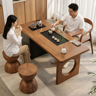 轻奢实木茶桌小户型家用实木泡茶桌现代简约办公室休闲阳台茶几