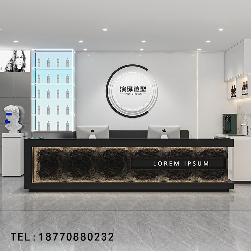 复古工业风公司前台民宿酒店接待台新中式收银台仿古石皮吧台定制