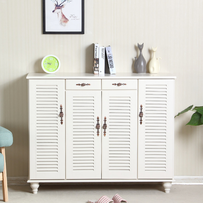 实木鞋柜简约现代门厅柜欧式储物柜透气隔断玄关柜百叶门鞋柜整装