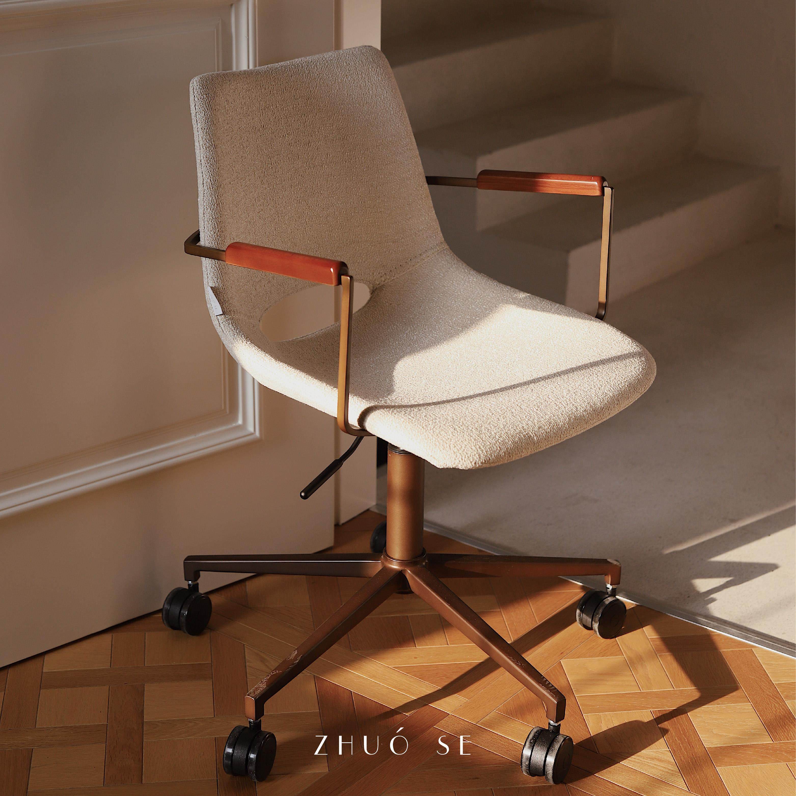 ZHUOSE 法式简约客厅椅子办公椅人体工学白色书房电脑椅舒适家用