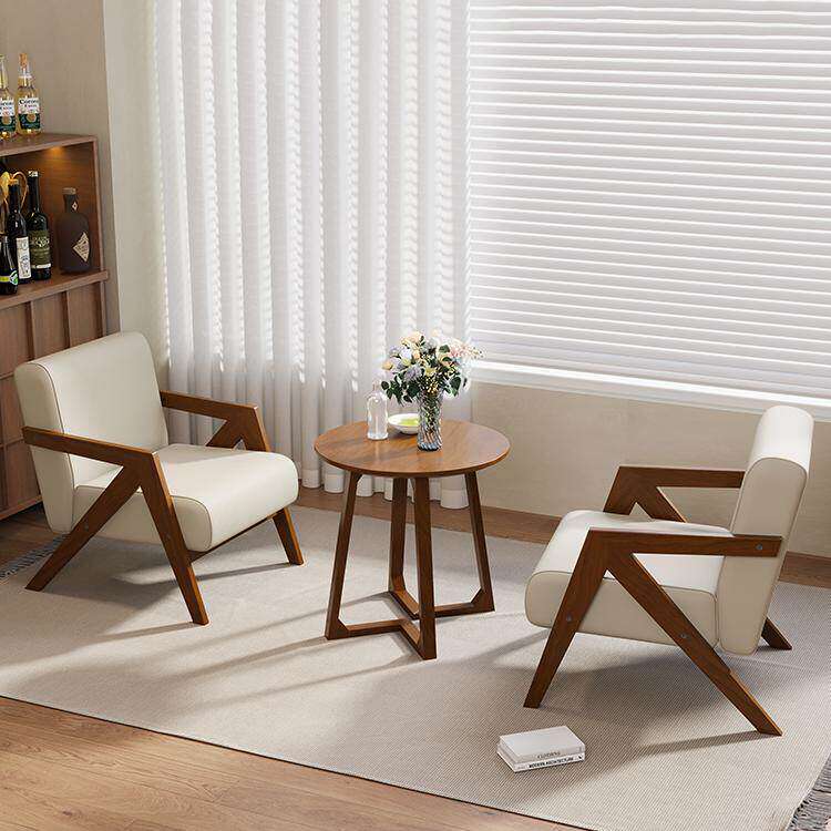 理查德单人沙发阳台复古休闲椅子客厅酒店会客胡桃木洽谈桌椅组合