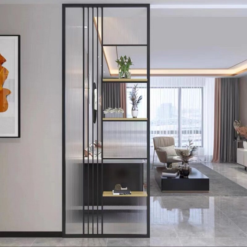 轻奢入户客厅玄关隔断卧室洗漱台长虹玻璃遮挡格栅铁艺不锈钢屏风