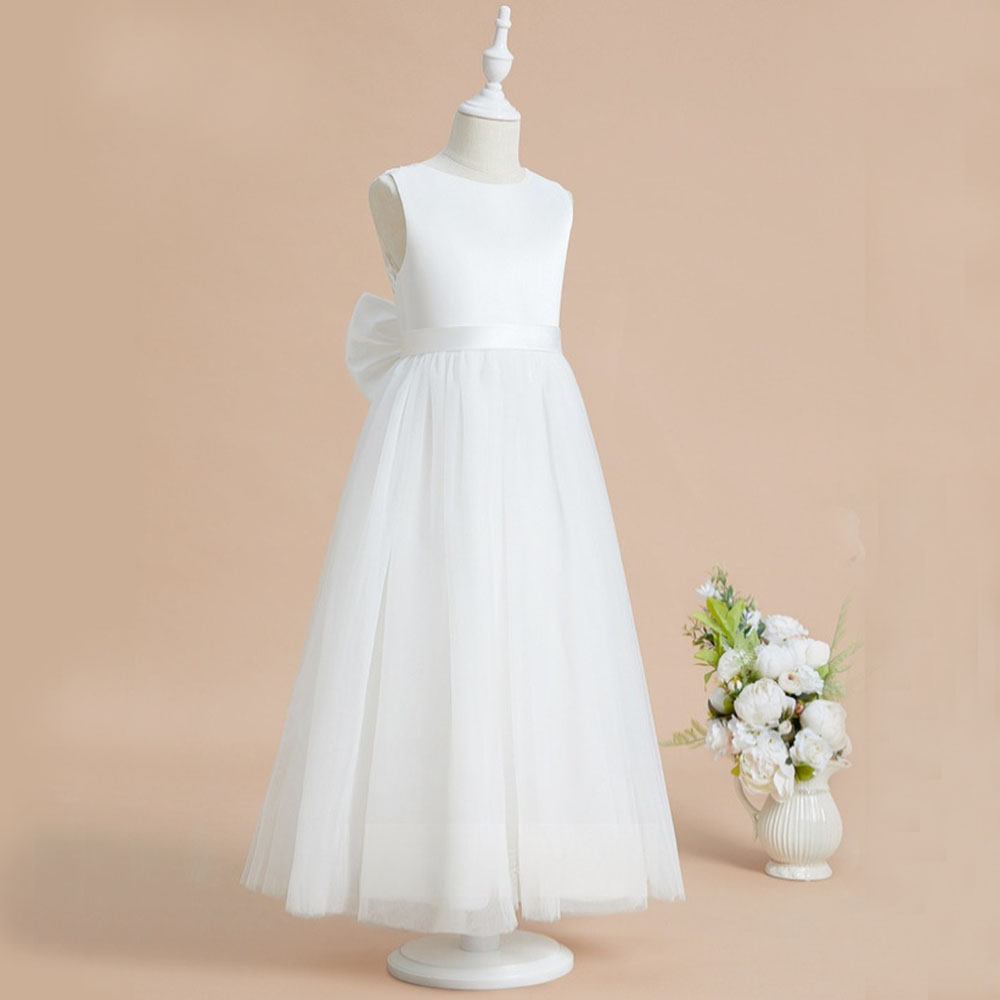 女童高端礼服白色钢琴演奏服花童婚礼生日连衣裙大提琴演出礼服