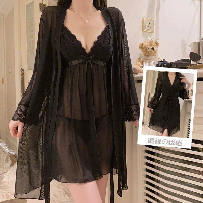 吊带睡裙女夏可爱性感蕾丝少女纯欲公主风大码睡衣网纱晨袍家居服
