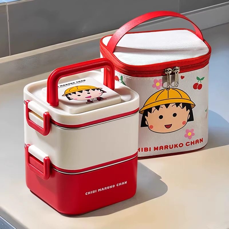 日本优选樱桃小丸子保温饭盒可微波炉加热上班族便当盒不锈钢分格