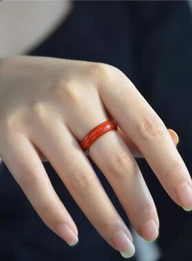 天然玛瑙玉髓指环戒红板食