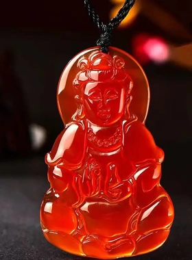 天然红玛瑙玉髓观音吊坠项