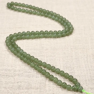 天然和田玉108玉石项链湖水绿吊坠挂绳男女款玉石挂件珠链卡6MM